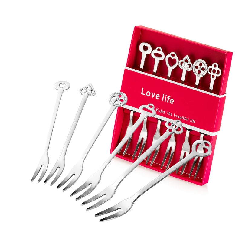 YOLOPARK 6 Pack Fruit Stainless Steel Pickle Forks, 4.84 Inch Small Cocktail Forks for Olive Appetizer Dessert Seafood, Gifts for Women in Her Birthday Anniversary Valentines Motherâ€™s Day - Image 1